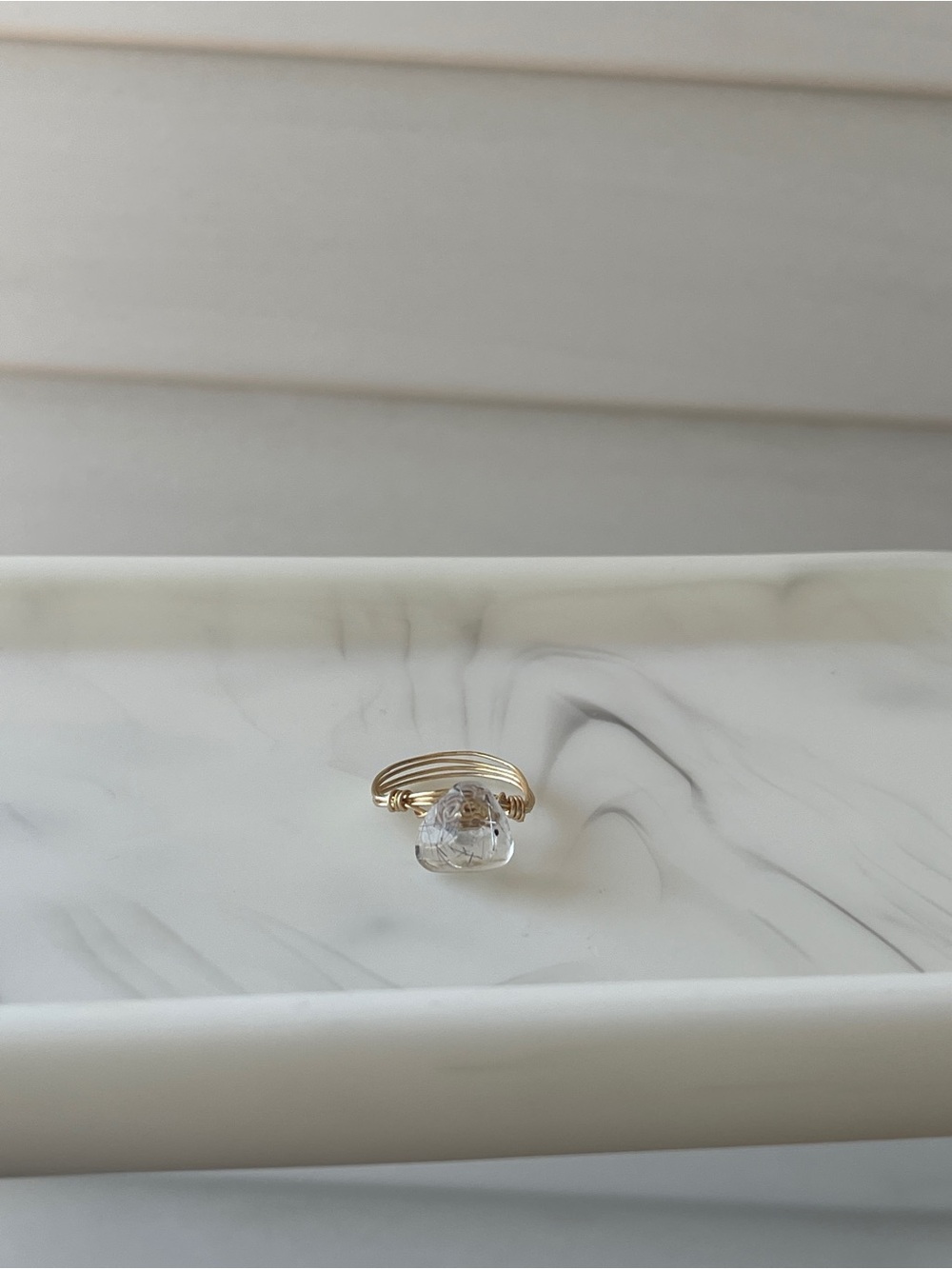 Gold Wire Wrapped Clear Quartz Triangle Ring, Size 6